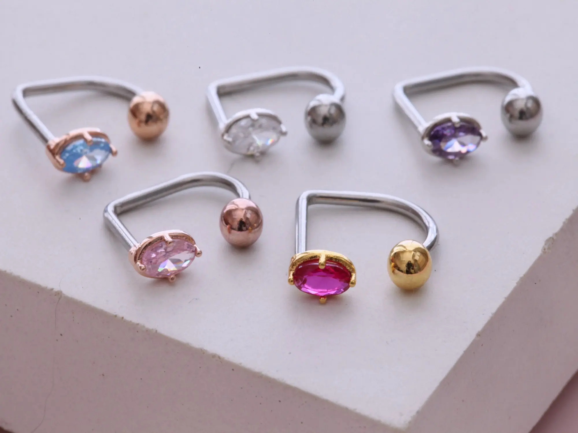 16g Oval Medusa Piercing • Oval Lippy Loop Labret • Surgical Steel Lip Piercing • Light Blue Geometric Lip Labret • Colorful Pink Lip Ring