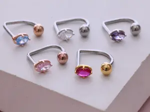 16g Oval Medusa Piercing • Oval Lippy Loop Labret • Surgical Steel Lip Piercing • Light Blue Geometric Lip Labret • Colorful Pink Lip Ring