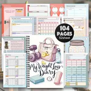 1 Weight Loss Plan and Health Journal - Fitness Notebook with Exercise Log, Meal Planning, and Progress Tracking - Suitable for Women/Men - Weight Loss, Nutrition, and Workout Journal - Beautifully Designed Fitness Notebook