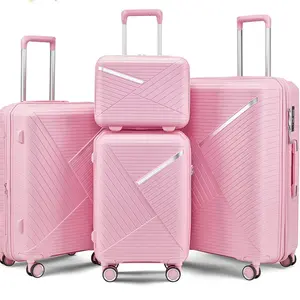 Expandable 4 Piece Soft Shell Luggage Set Lightweight Travel Suitcases with TSA Lock Durable PP Material and 4 Silent 360° Spinner Wheels 14 20 24 28 Inch Pink