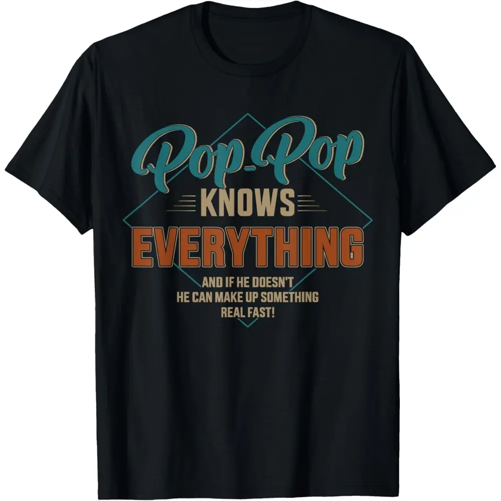Classic Casual T-Shirt for Men, Funny 'Pop Pop Knows Everything' Print - Personalized Gift for Grandpa, Sweat-Wicking CVC Fabric