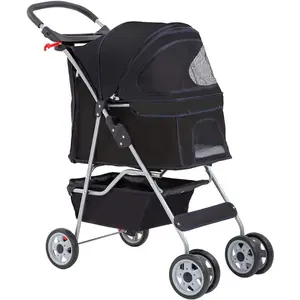 BestPet Pet Stroller Cat Dog Cage Stroller Travel Folding Carrier,Black