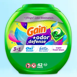 Gain Flings HE Compatible Super Fresh 3-in-1 with Febreze and Oxi Odor Defense Liquid Laundry Detergent Pacs