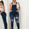 Women's Bohemian Ripped Denim Strap Jumpsuit, Slim Dark-Wash Overall for Everyday Casual Daily Wear