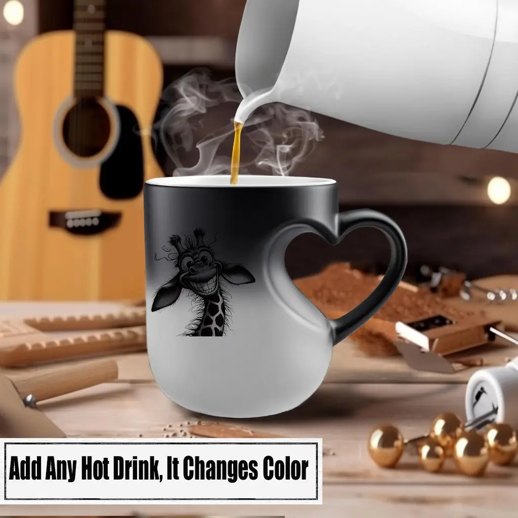 Happy Giraffe with Big Smile Cartoon Ceramic Mug, Thermosensitive Magic Color Changing Mug, 11 Oz Coffee Mug Christmas Gift