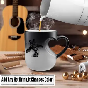 Happy Giraffe with Big Smile Cartoon Ceramic Mug, Thermosensitive Magic Color Changing Mug, 11 Oz Coffee Mug Christmas Gift