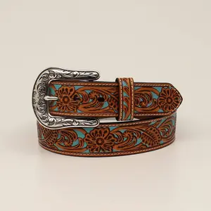 Women's Turq floral embossed belt