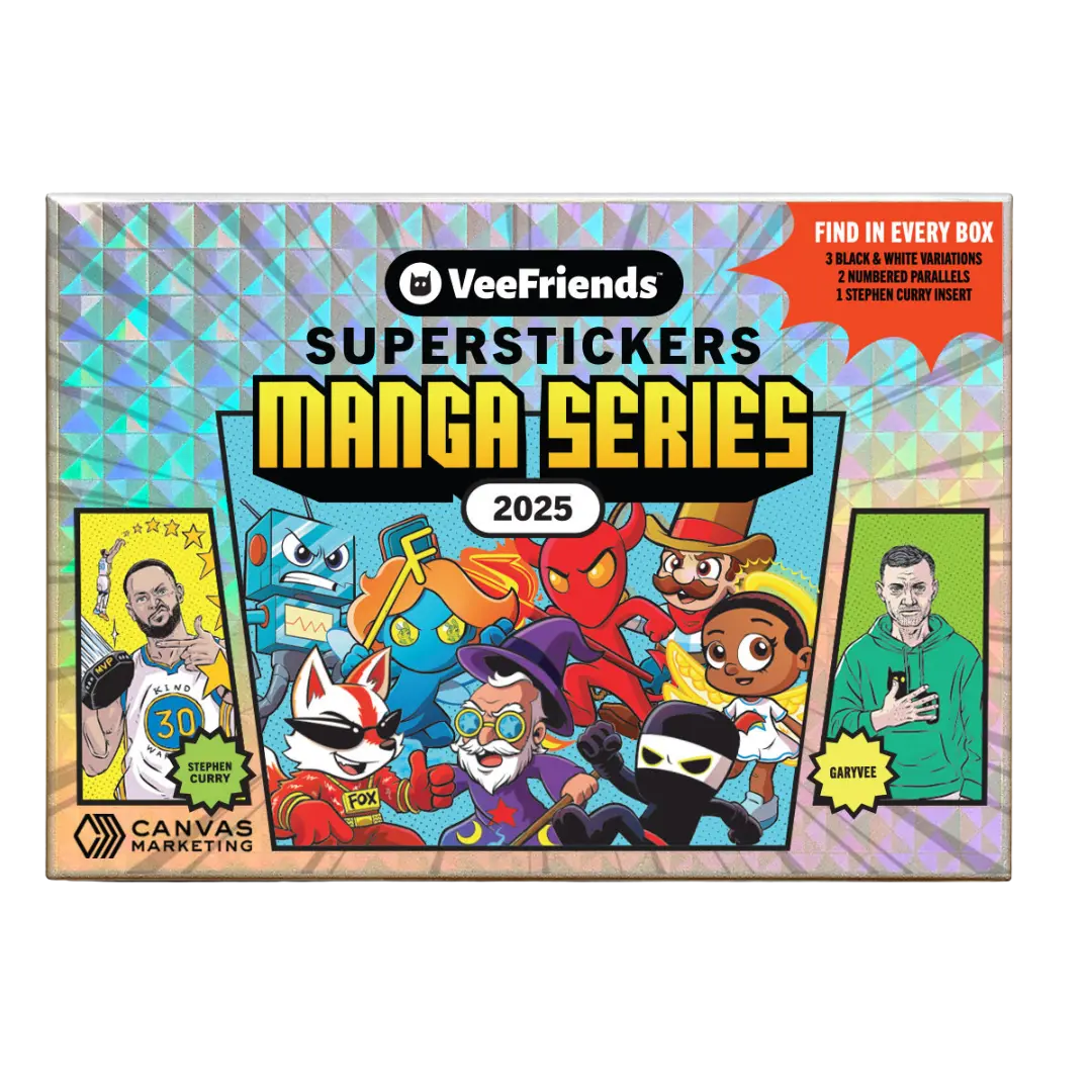 Canvas Marketing 2025 VeeFriends Super Stickers Box: Manga Series - 54 Characters, 21 Super Stickers, 3 Black & White Variations, 2 Numbered Parallels, Stephen Curry Crossover Insert