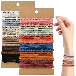 Boho Braided Hair Ties for Women - 48 Count No Damage Elastic Hair Tie Bracelets, Ponytail Holders for Thick and Thin Hair, Multicolor Assortment