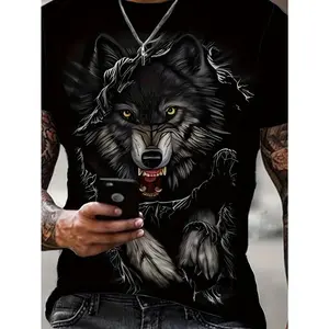 Men'S 3D Wolf Print T-Shirt- Breathable, Casual Short Sleeve Tee for Outdoor& Casual Attire