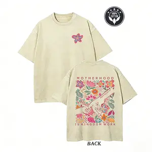 Motherhood Is Kingdom Work Tee | Retro Washed Christian Mom Graphic Tee,Prov 31 Mom Flower Tee | Vintage Oversized Christian Motherhood Shirt