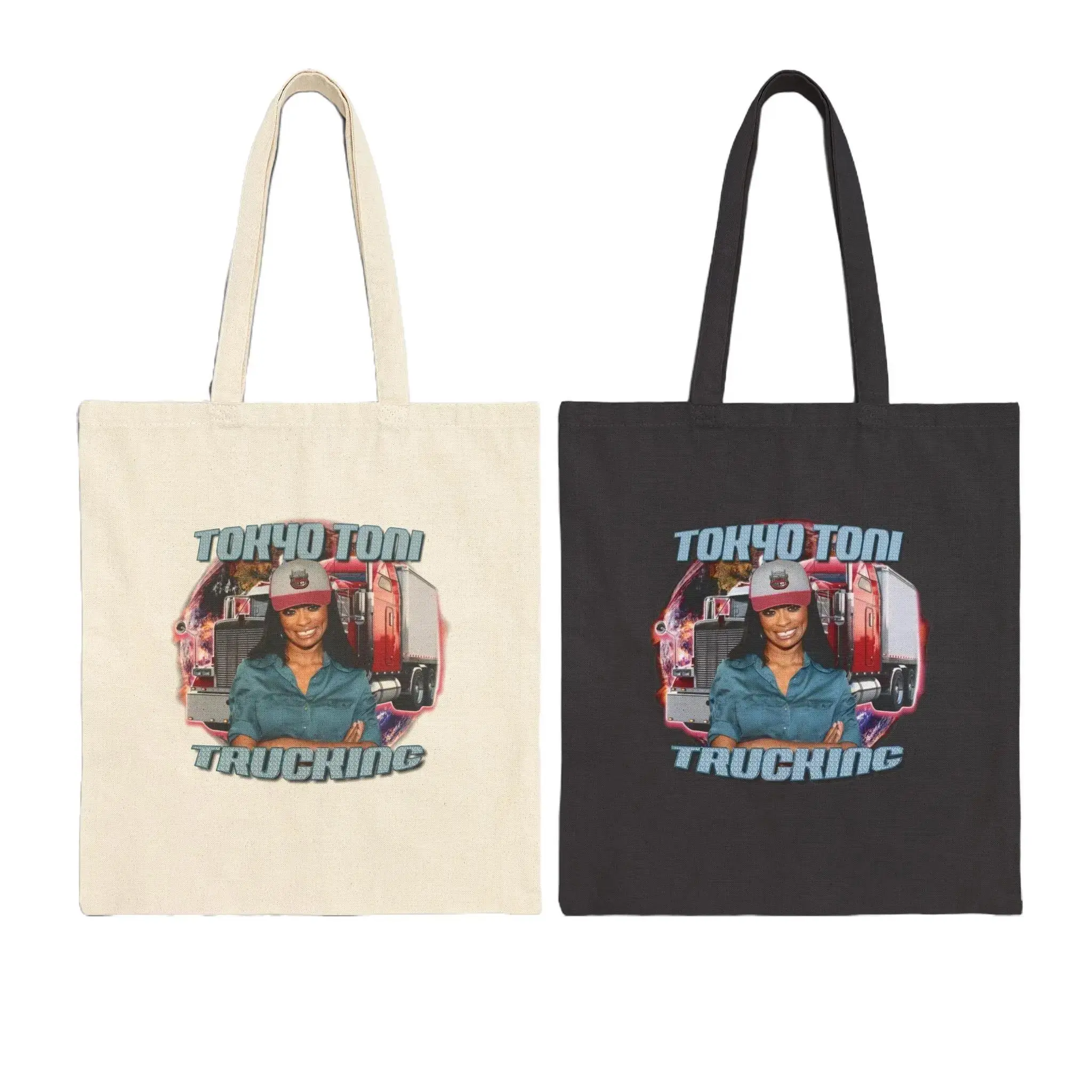 Tokyo Toni Trucking Tote Bag, Funny Design Shopping Tote - 100% Cotton Canvas Material