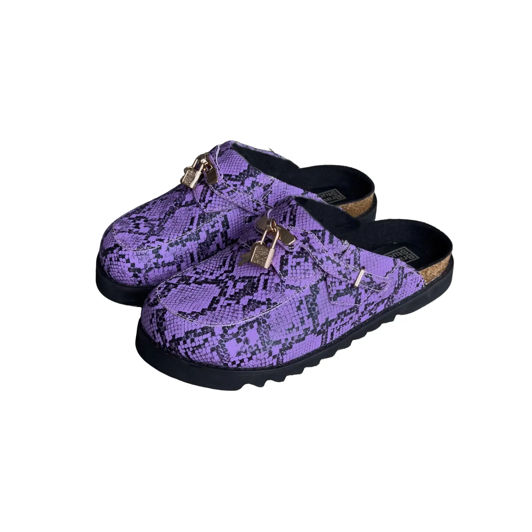 Purple Snakeskin Bag Clogs