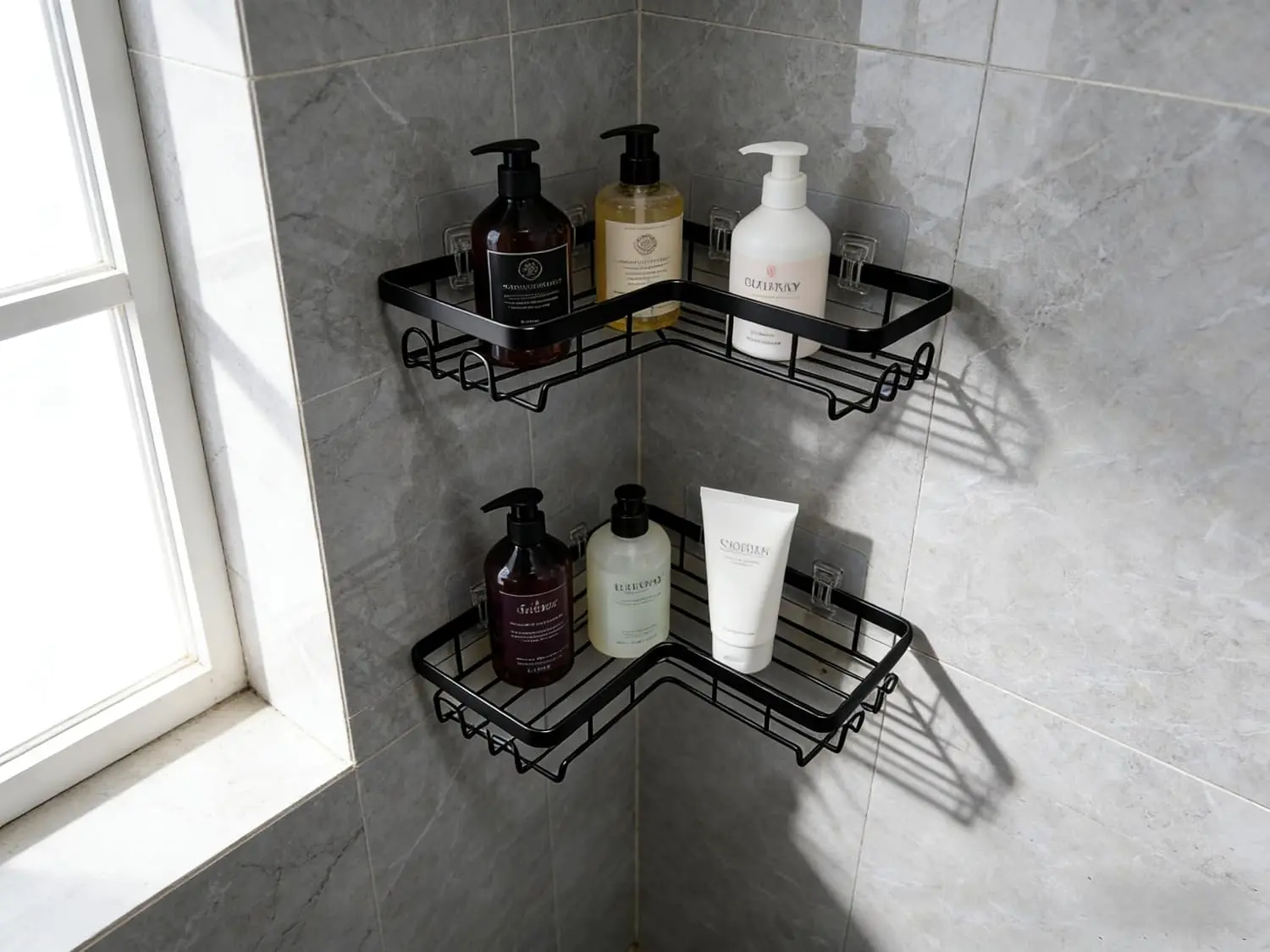 Bathroom Wall Triangle Shelf Punch Free Shower Corner Caddy, Cast Iron Corner Shower Shelf, No-Drill Corner Storage Rack, Wall-Mounted Corner Shelf Organizer, Fan shaped storage rack non perforated bathroom storage Adhesive Shower Caddy
