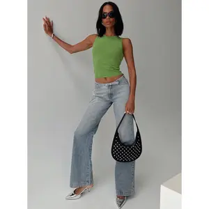 Slow Ride Mid Rise Bootleg Belted Jeans Light Blue