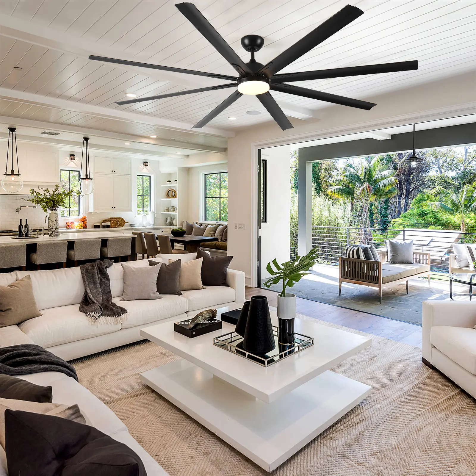 84-Inch Super Large Black Ceiling Fan with Remote, High-Airflow Reversible DC Fan for Industrial & Residential Use (Garage, Large Living Space)