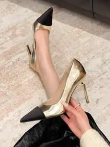 Women's Patchwork Pointed Toe Stiletto High Heels, PU Leather Medium Width, Spring & Fall Fashion, Sexy, Classy, Stylish, Elegant Style, Less Than Ankle Height