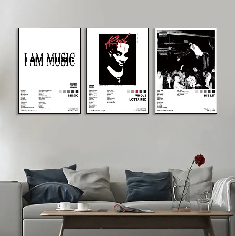 [Up to 65% Off][Free Shipping] 3-Piece Plaid Music Album Wall Art Poster Set - Unframed Prints with Wardrobe, Polka Dot, Houndstooth, Marble, Herringbone Accents for R&B Decor, Ideal for Bedrooms, Living Rooms