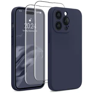 OTOFLY iPhone 14 Pro Max Case Premium Liquid Silicone 2X Tempered Glass Protectors Shockproof Anti-Scratch Camera Protection Slim Soft Microfiber Lining Cellphone Accessories