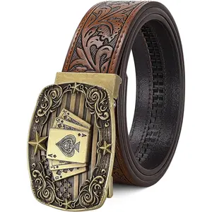 Cowboy Western Ratchet Belt for Men Women with Automatic Western Buckle, Ratchet Cowboy Leather Belt for Jeans Gifts