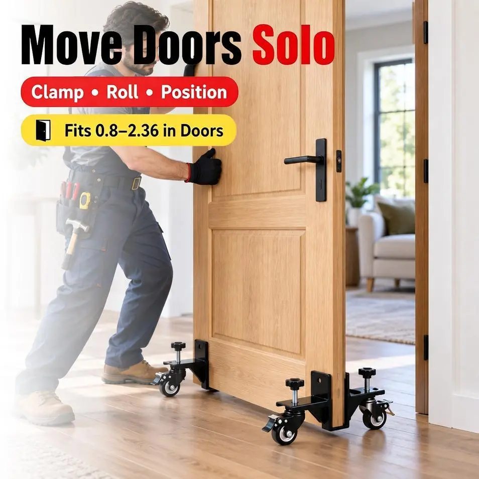 Door Moving and Installation Tool, for Contractors, Remodelers and Home DIY Door Projects, with 360° Swivel Wheels, Wheel Locks and Non-Slip Pads