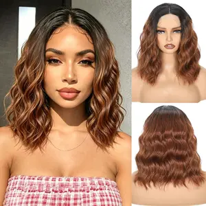 Short Wavy Wig for Women Lace Hairline Bob Style Synthetic Heat Resistant - Natural Appearance for Everyday Hairstyle 14 Inch lace hairline wig