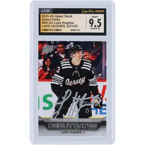 Luke Hughes New Jersey Devils Autographed 2023-24 Upper Deck Series 1 Debut Dates #DD-25 CGC Fanatics Witnessed Authenticated 9.5/10 Rookie Card - Fanatics Authentic Certified