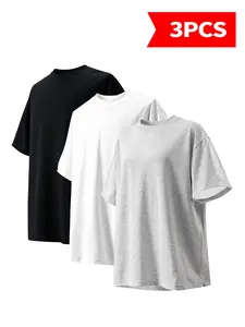 4Pac Men’s Heavyweight Mock Neck T-Shirt, Oversized Drop Shoulder Cotton Tee, Casual Streetwear Top | 1/2/3/4 packs