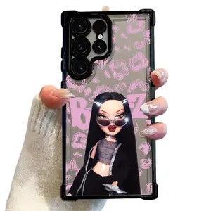 Pink Bratz Phone Case for Samsung Galaxy S25 S24 S23 S22 Shockproof Transparent Soft Back Cover Colorful Protection TPU Material Full Coverage Cartoon Design