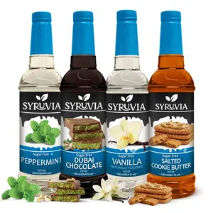 Syruvia Sugar Free Coffee Syrup Variety Pack – Peppermint, Dubai Chocolate, Vanilla & Salted Cookie Butter Flavors – Gluten-Free, Kosher, 25.4 fl oz Bottles – Cafe Style Flavor for Coffee, Lattes & Desserts (4-Pack)