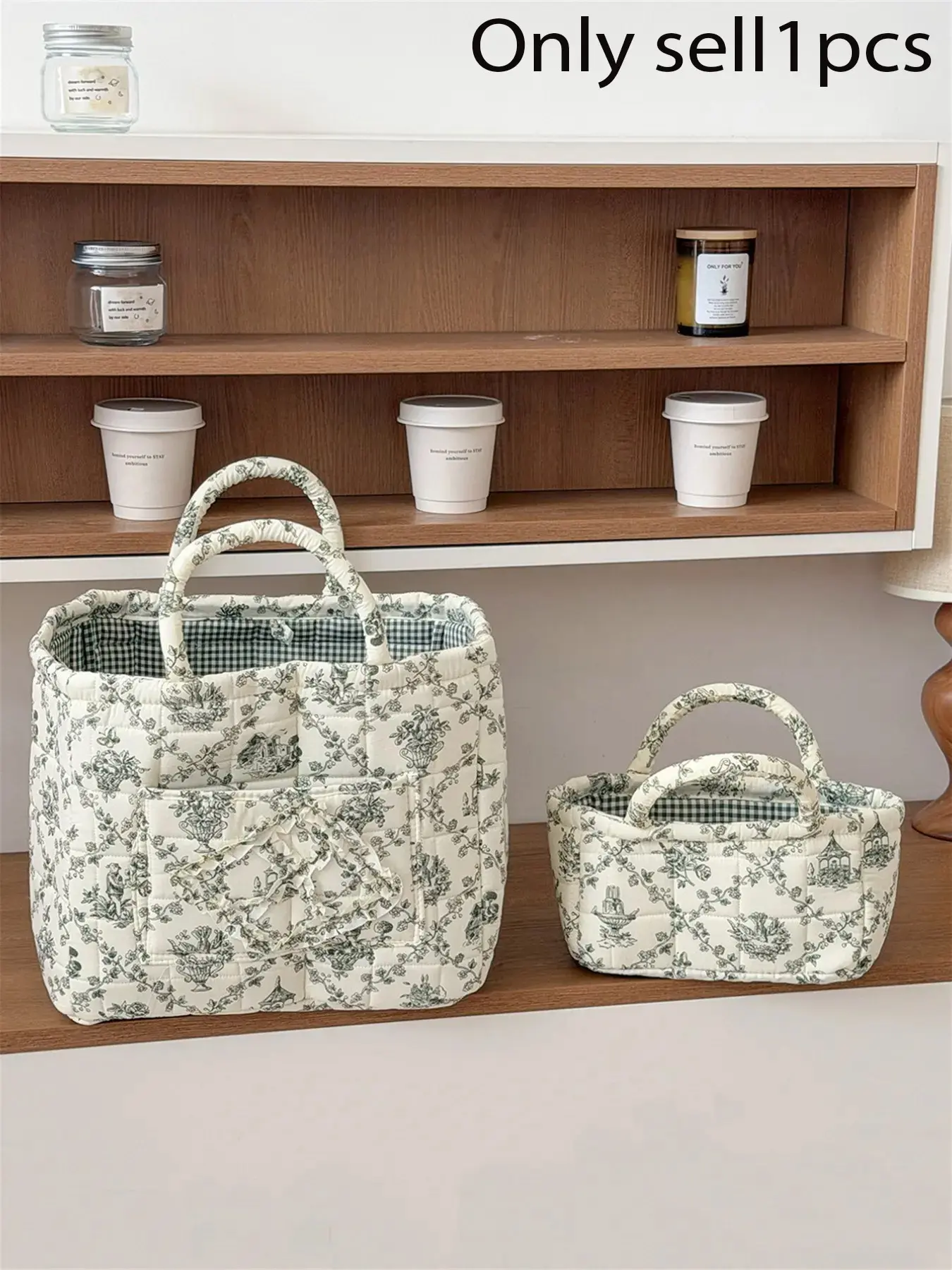 Vintage green floral quilted handbag, pocket handbag, bohemian shopper handbag, beautiful printed basket bag, cute floral handbag for women, travel and daily use
