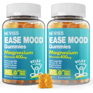 NEVISS Mood Gummies with 400mg Magnesium Glycinate, Vitamin B1 and Vitamin B3, and Saffron Extract, 60 Gummies
