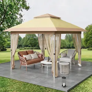 10x10ft  Pop Up Outdoor Gazebo Tent with Mosquito Netting & Curtains – 2-Tier Vented Roof, Easy Setup Canopy Shelter for Patio, Backyard, Garden, Parties – Bonus Roller Carry Bag, Premium Sun & Rain Protection Shade
