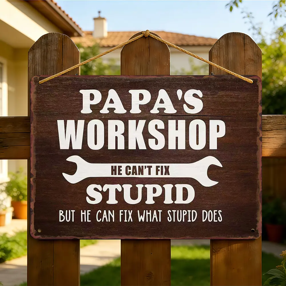 "Papa's Workshop" Funny Aluminum Metal Sign - 8×12 in Distressed Retro Wall Decor, Waterproof Rust-Free Plaque for Dad's Garage, Perfect Gift for Handyman DIY Enthusiasts (Father's Day), Aluminium,art decor