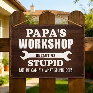 "Papa's Workshop" Funny Metal Sign, Humorous Wall Decor for Dad's Garage, Workshop, Man Cave & Tool Room, 8×12 Inch Aluminum, Distressed Retro Style, Waterproof & Rust-Free, Perfect Gift for Handyman Dads & DIY Enthusiasts Father's Day gift