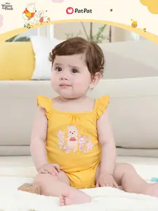 PatPat Disney Winnie The Pooh Baby Girl Rompers 2 Pack Ruffled Sleeveless One-Piece Bodysuits Soft Summer Outfits for Infant Toddler