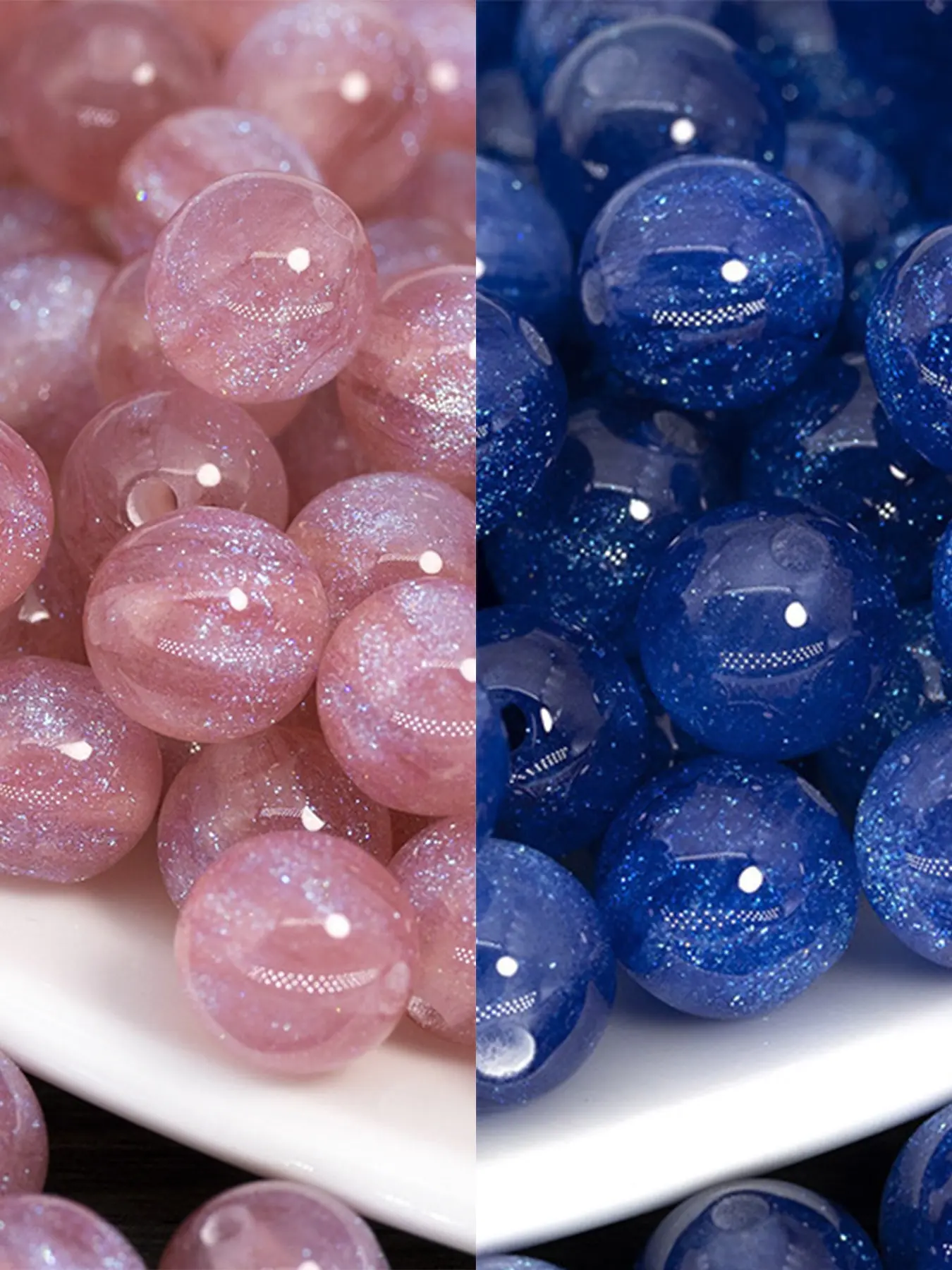 36Pcs 10mm Peach & Blue Resin Sparkle Round Beads, Beads for bracelets, Bead Assortment, Straight Hole Loose Beads for DIY Bracelet & Necklace Making, Shiny Jewelry Craft Supplies, DIY Beading Accessories, Ideal for Daily Wear & Holiday Gifts