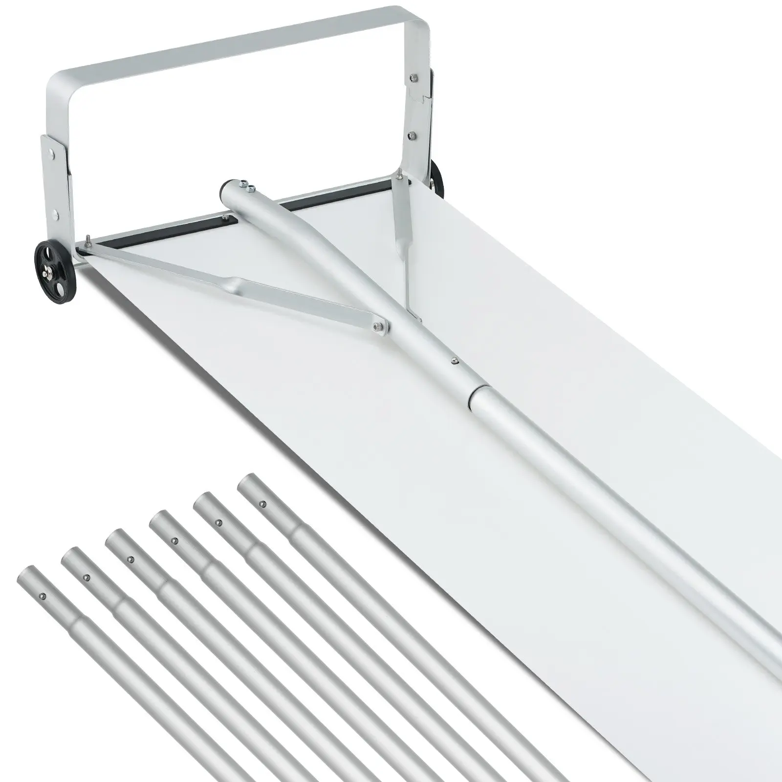 VEVOR Snow Roof Rake, 30ft Reach Aluminium Roof Shovel with Slide Cloth, Premium 19 Blade Snow Removal Tool, Safe on Roof with Roll Wheels, Anti-Slip Handle, Use for House Roof, Car Snow, Wet Leaves