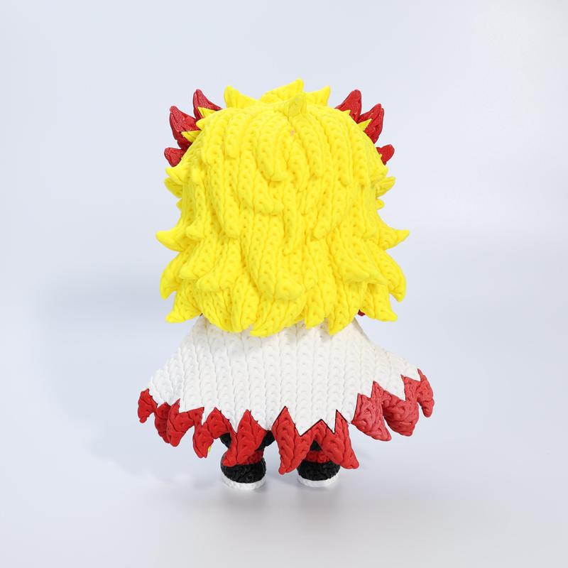 Demon Slayer Rengoku Chibi Action Figure Flame Warrior Anime Collectible with Unique Knitted Texture and Flame-Themed Hair