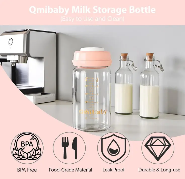 Glass Breast Milk Storage Bottles 6oz, BPA-Free Leak-Proof Wide Neck Bottles with Screw Rings and Sealing Discs, Reusable Breastmilk Containers for Pumping, Nursing Moms, Baby Feeding & Milk Storage