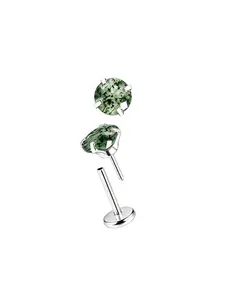 Jungle 20G Implant Titanium Natural Moss Agate Push Pin Flat Back Nose Stud Nickle free Non Tarnish Nose/Lip/Ear Jewelry Threadless