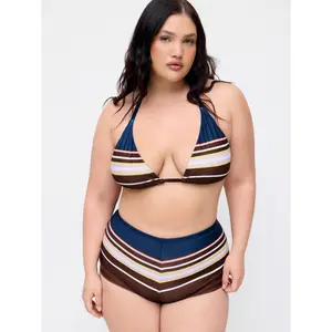 Cider High Stretch Halter Neck Striped Triangle Bikini Set Curve & Plus