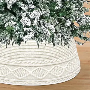 Christmas Tree, 36’’ Knit Xmas Tree, Christmas Tree Collars for Artificial, 11" Tall Tree Stand Base Cover Ring Skirt for 8 ft 11 ft Tree (White, 11''H * 36" W)