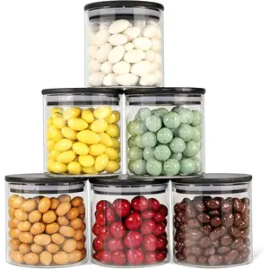 Glass Jars with Airtight Black ,  Storage Container with Airtight , Glass Canisters Sets, Kitchen  Storage Containers (6 Sets of 20oz)