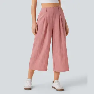 Halara High Waisted Side Pocket Wide Leg Flowy Solid Palazzo Capri Casual Linen-Feel Pants