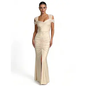 Women's Elegant Rhinestone-Embellished Off-Shoulder Gown — Slim-Fit, High-Waisted, Hip-Hugging, and Slit Evening Dress / Prom Gown