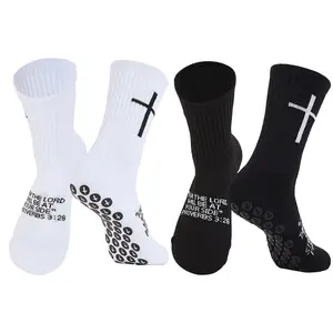 2 Pairs Cross Grip Soccer Socks Non-slip Sports Sock With Verse  For Football 6-13