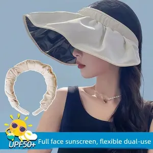UPF50+ Sun Visor Hat Dual-Use Full Face Sun Protection Foldable Headband for Beach Hiking Outdoor Summer Hats for Women