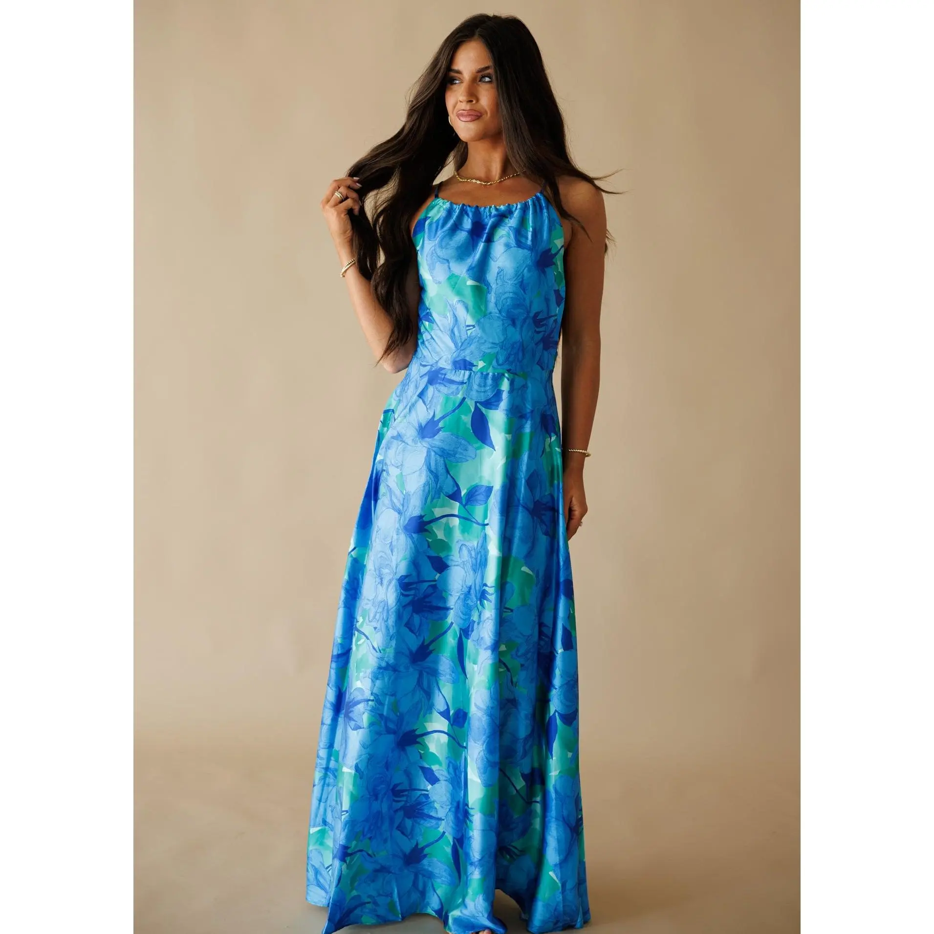 The "Positano" Halter Maxi Dress in Blue