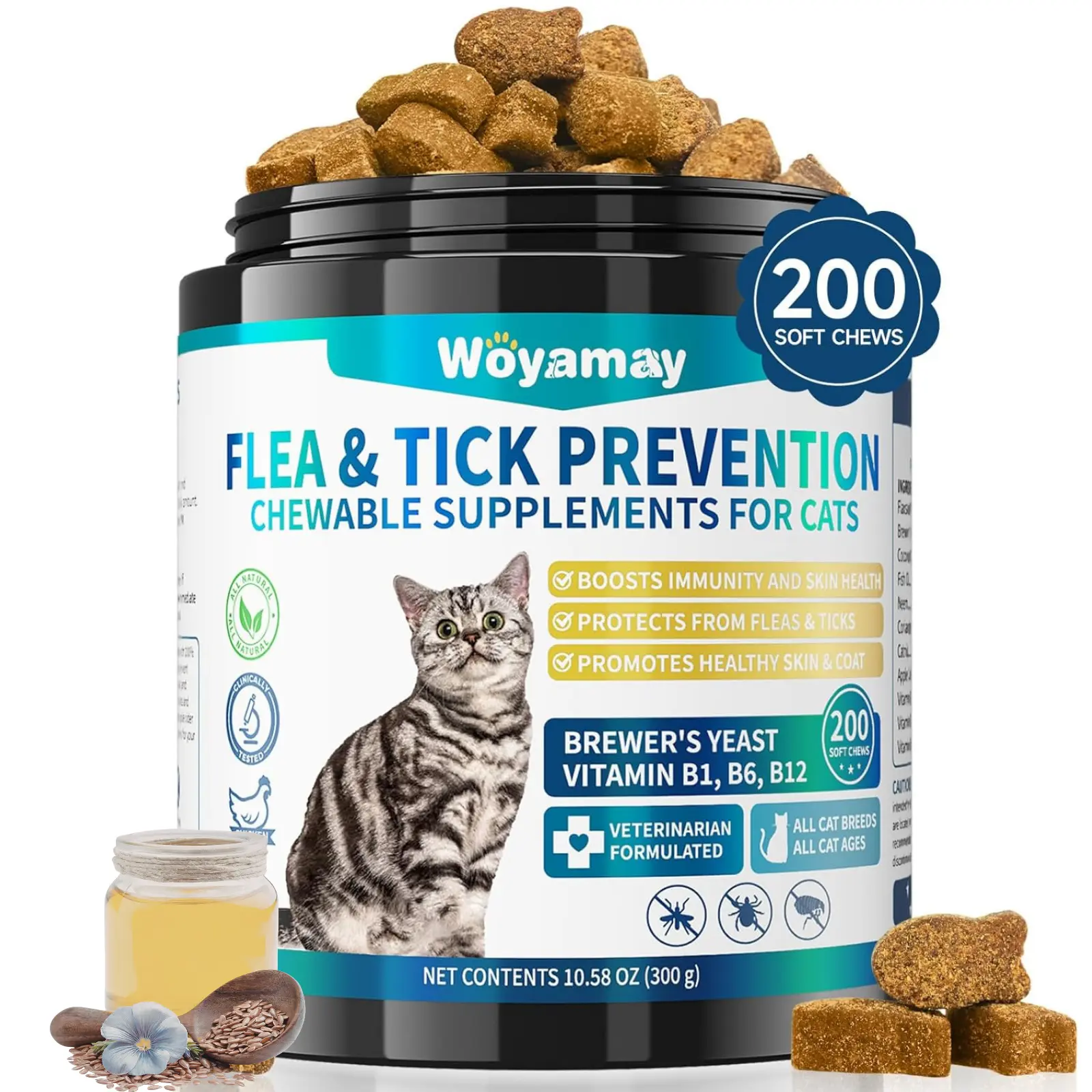 Immune Chew Cattreats Coat Health Omega-3 Flea Tick Prevention Chews for Cats Plant-Based with Fish Oil 200 Soft Chews All Ages & Breeds Made in USA Treats Natural Snack - Supplements chicken flavor vitamin seasonal allergy #SummerVibe #Petlovers